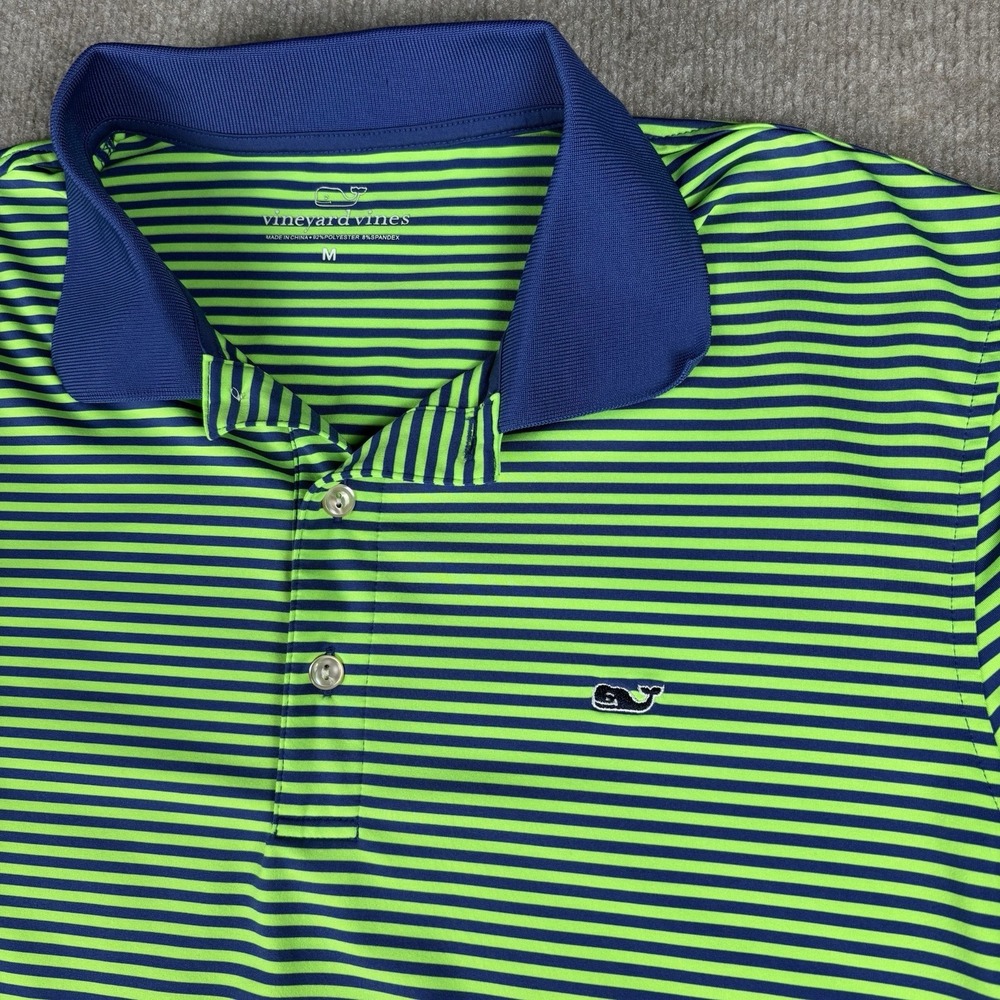 Vineyard Vines Performance Polo Shirt Men's M Green Blue Striped Golf Stretch